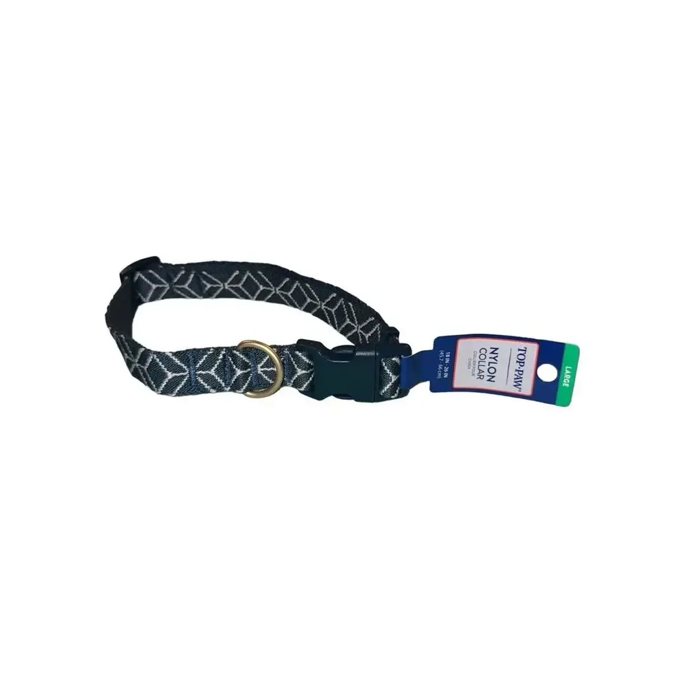 Top Paw Nylon Gray w/ White Diamond Adjustable Dog Collar Large 18-26‎ in